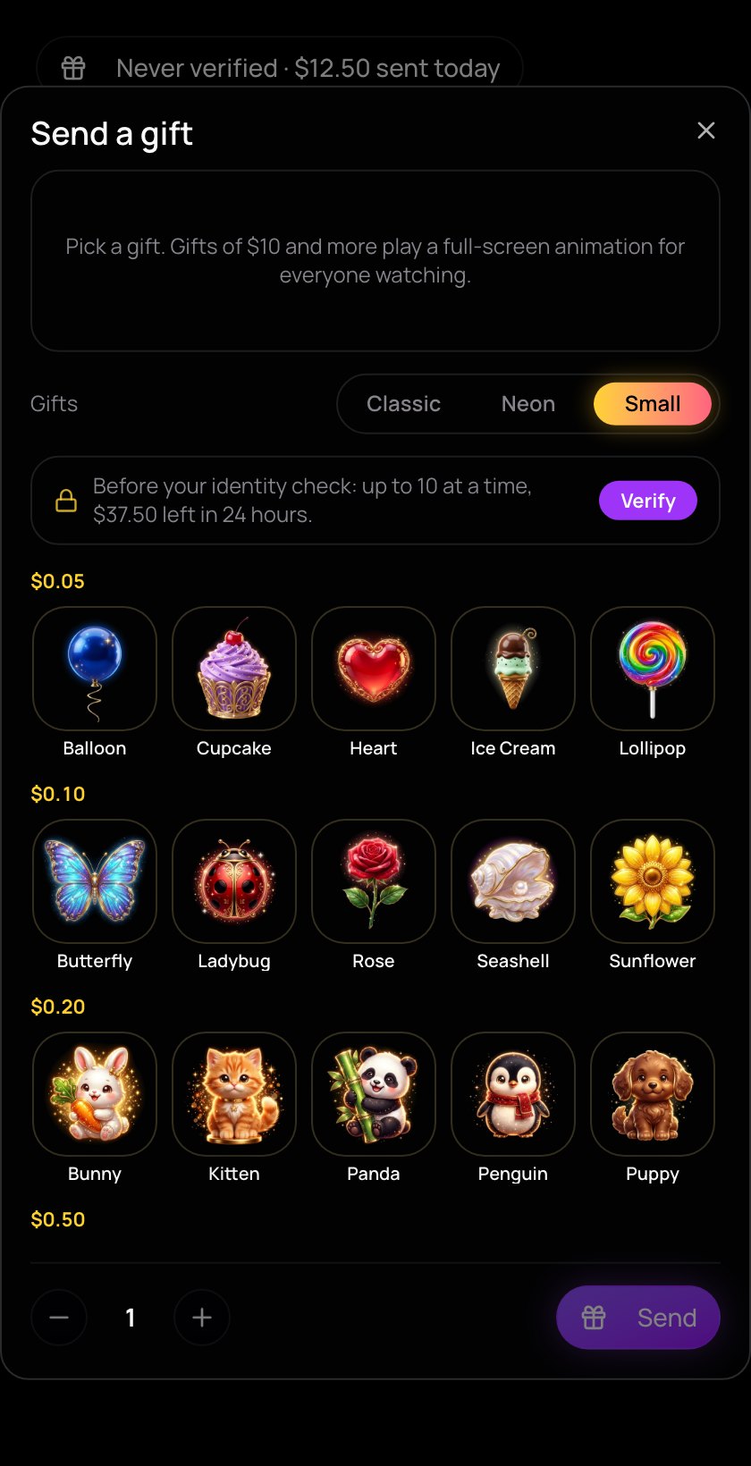 The gift window before the identity check: Small gifts open, the others locked