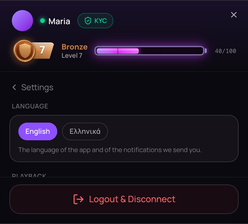 Settings in the account menu, with Language, Notifications, Messages and Playback