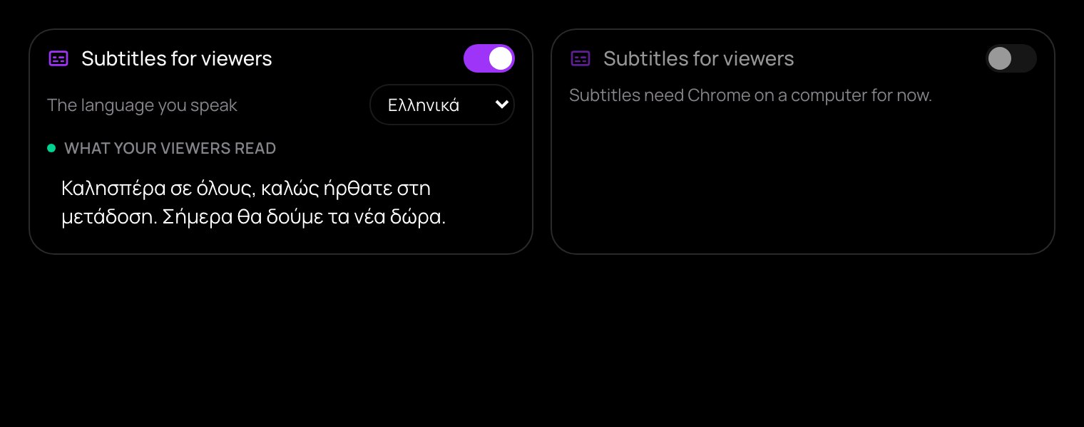 Subtitles for viewers switched on in the Stream tab