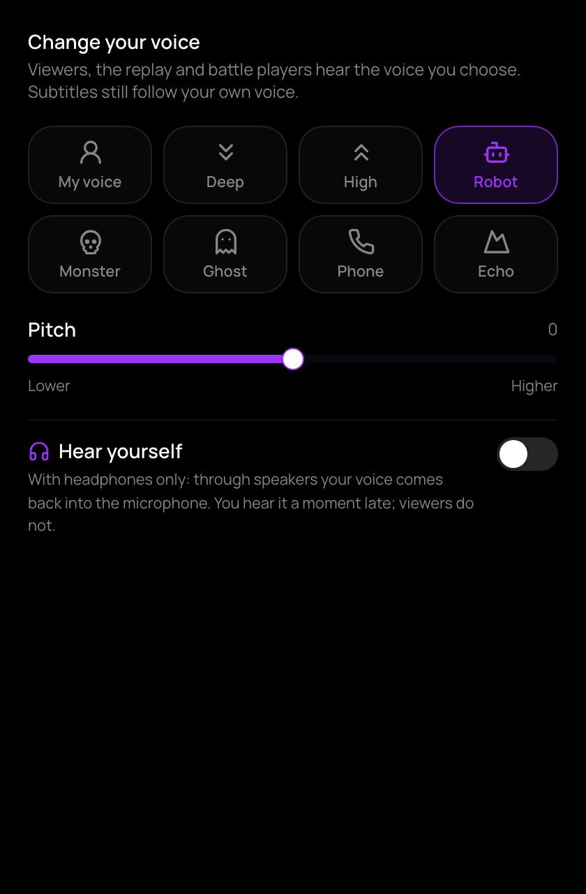 The Voice panel with a voice chosen and the Pitch slider
