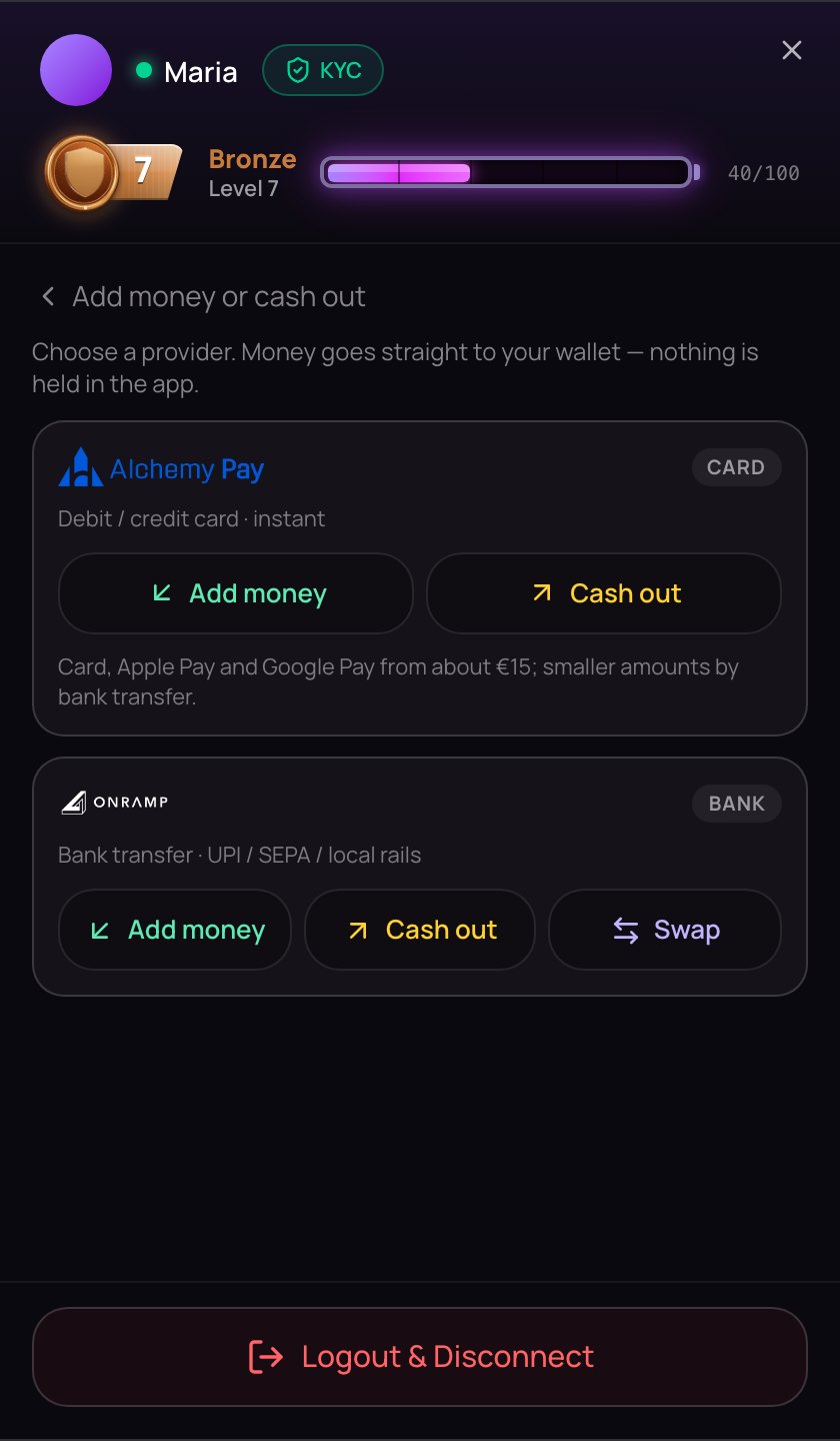 Add money or cash out: Alchemy Pay and Onramp.money with their buttons
