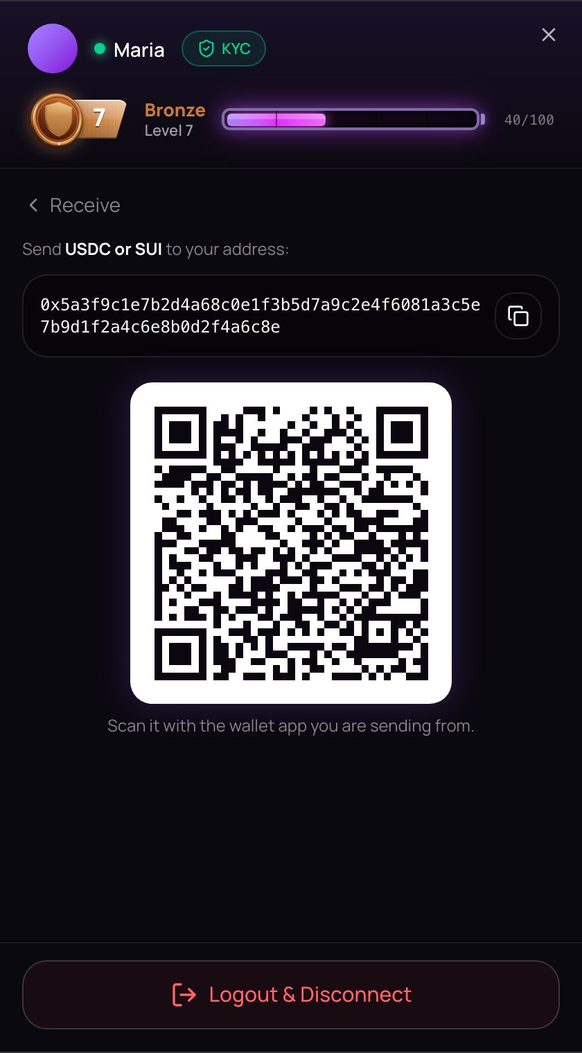 The Receive view: the address, its copy button and the QR code