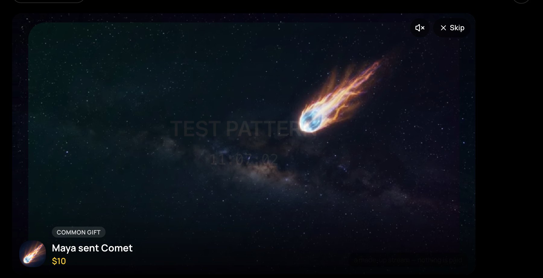 A full-screen gift animation playing over a stream